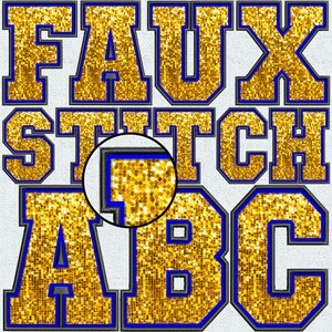 Faux Embroidery Gold Blue Sequin Letters, Faux Sequin Patch, Blue Faux Sequin, Alpha Doodle, College, Stitched Alpha PNG, Faux Stitch, 8FS