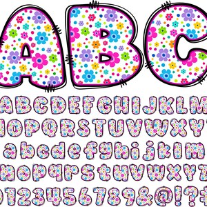 BUNDLE Spring Floral Alphabet PNG, Chubby Alpha Doodle, Doodle Flowers ...