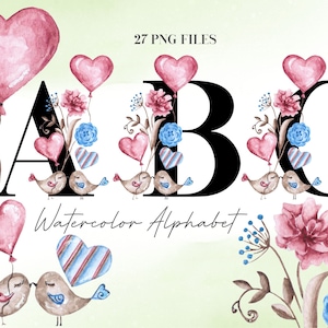 Letras del día de San Valentín PNG, imágenes prediseñadas del alfabeto de amor, PNG, letras de acuarela, cartas de amor, alfabeto de San Valentín, pájaros del amor, 47A