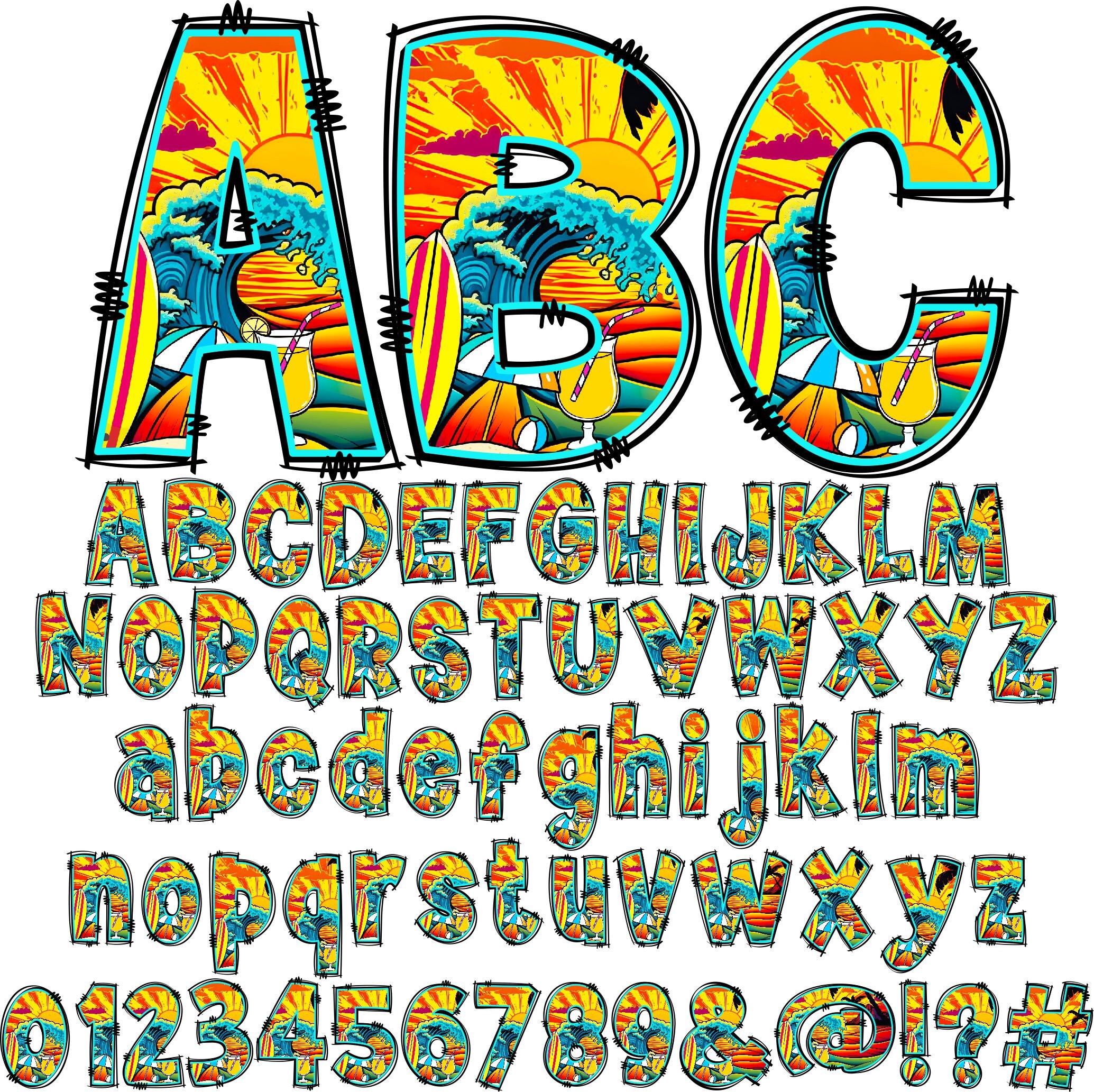 Summer Letters & Numbers PNG, Alpha Doodle, PNG Letters, Beach Doodle ...
