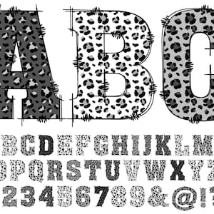 Leopard Print Colorful Alphabet PNG, Doodle Alphabet Clip Art, Transparent PNG, Doodle Letters, Black White Animal Print Sublimation 11D