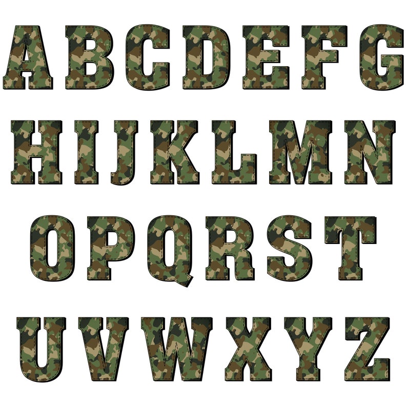 Peut inclure: Un ensemble de lettres majuscules dans un motif de camouflage. Les lettres sont de A &agrave; Z.