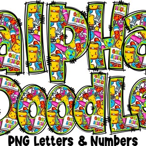 Letras y números escolares PNG, Alpha Doodle, PNG Letters, Doodle Letters PNG, School, Doodle, Sublimation, Back to School, Alpha Pack 26AP