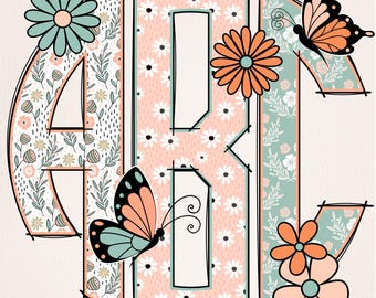 Monogram PNG Letters, Circle Monogram, Alpha Monogram, PNG Letters, Initials Monogram, Spring, Flowers,  Floral Monogram, Round Monogram 1CM