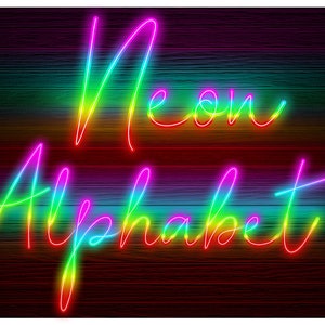 Letras de alfabeto PNG com efeito de brilho neon, clipart, fonte de script, download instantâneo de arquivos, fundo transparente multicolorido, neon multicolorido 4N