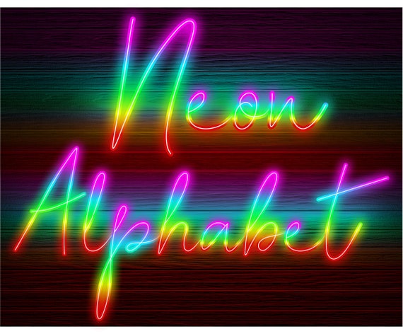 Neon Glow Effect Alphabet PNG Clip Art Letters Script Font 