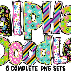 BUNDLE Alfabeto Floral de Primavera PNG, Doodle Alpha, Flores Doodle, Letras Doodle PNG, Letras de Primavera, Primavera, Sublimación, Alpha Pack 7AP