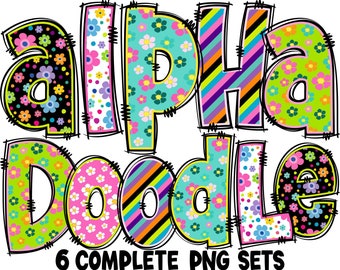 BUNDLE Spring Floral Alphabet PNG, Doodle Alpha, Doodle Flowers, Doodle Letters PNG, Spring Letters, Spring, Sublimation, Alpha Pack 7AP