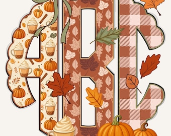 Preppy Retro Höstmonogram Med Gratulationskort, Grandmillennial-monogram, Kokettmonogram, PNG-höst, Boho-monogram, Höst, Höst 48CS