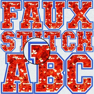 Faux Embroidery Red Black Sequin Letters, Faux Sequin Patch, Red Faux Sequin, Alpha Doodle, College, Stitched Alpha PNG, Faux Stitch, 28FS