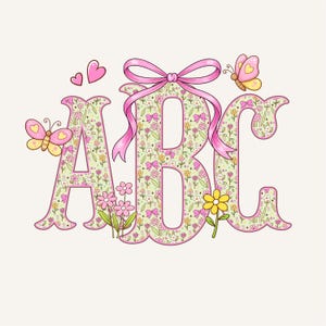 Spring Fishtail Monogram PNG, Coquette Preppy, Flower, Summer, Floral Design 4BFT