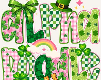 Preppy St Patrick's Day-bokstäver PNG, Shamrock, Rosa, Paddy's, Coquette, Alpha Doodle 20PA