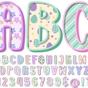Letras de Pascua PNG, Alfabeto Clip Art, PNG, Doodle Pascua, Letras Doodle PNG, Cartas de Pascua, Felices Pascuas, Sublimación, Huevos de Pascua 3BY