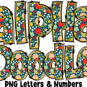 Floral Letters & Numbers PNG, Alpha Doodle, PNG Letters, Floral Doodle, Doodle Letters PNG, Spring Letters, Sublimation, Alpha Pack 10AP
