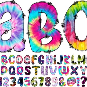 Tie Dye Alphabet PNG, Doodle Alphabet Clip Art, Transparent PNG, Doodle Letters Rainbow Tie Dye, Tie Dye Sublimation, Letters Numbers 13A