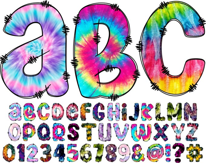 Rainbow Tie Dye Letters and Numbers, Rainbow Tie Dye Alphabet, Rainbow ...
