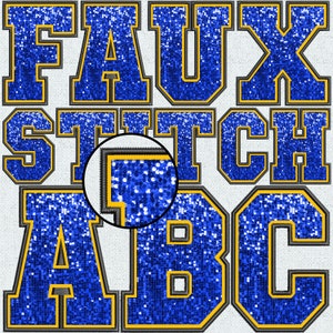 Faux Embroidery Blue Gold Sequin Letters, Faux Sequin Patch, Blue Faux Sequin, Alpha Doodle, College, Stitched Alpha PNG, Faux Stitch, 8FS