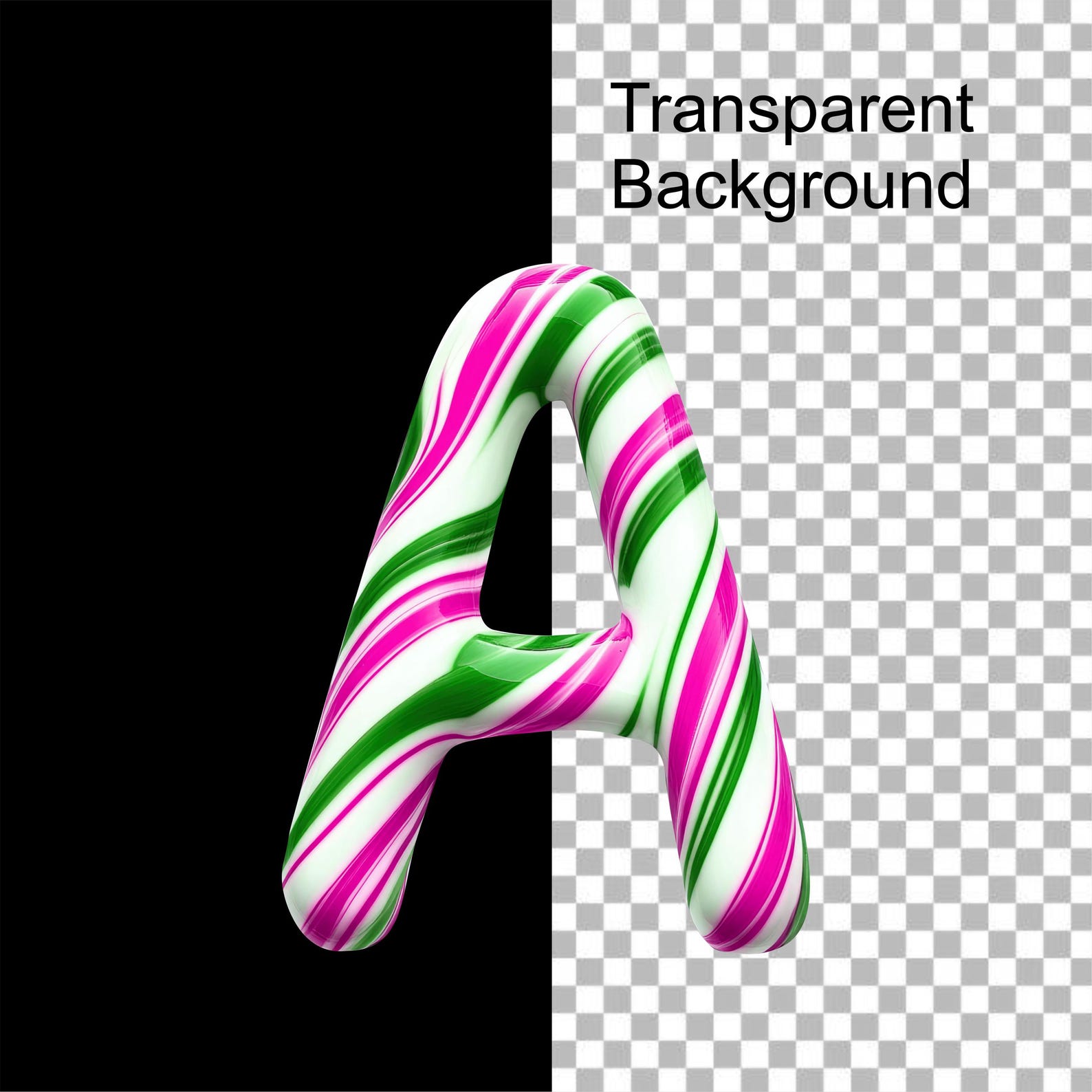 Candy Cane PNG Letters, Pink Green White Candy Cane, Candy Cane ...