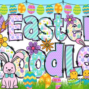 Ostern Alphabet PNG, Ostern Alphabet, Doodle Ostern, Doodle Letters PNG, Osterbuchstaben, Sublimation, Clipart, Ostereier, Alpha Pack 76AP