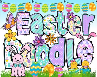 Easter Alphabet PNG, Easter Alphabet, Doodle Easter, Doodle Letters PNG, Easter Letters, Sublimation, Clipart, Easter Eggs, Alpha Pack 76AP