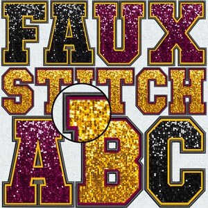 Faux Embroidery Sequin Letters BUNDLE, Faux Sequin Patch, Faux Sequin Letters, Alpha Doodle, College, Stitched Alpha PNG, Faux Stitch, 12FS