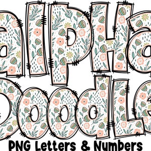 Blumen Buchstaben & Zahlen PNG, Alpha Doodle, PNG Buchstaben, Blumen Gekritzel, Doodle Buchstaben PNG, Frühlingsbuchstaben, Sublimation, Alpha Pack 3AP