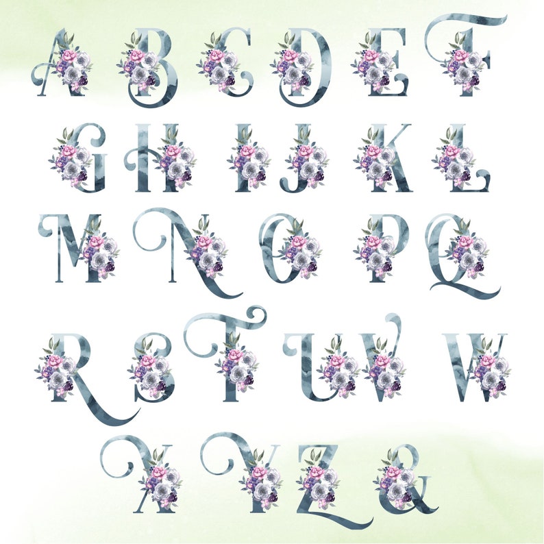 Bundle Watercolor Flowers Alphabet PNG Indigo Pink Floral - Etsy