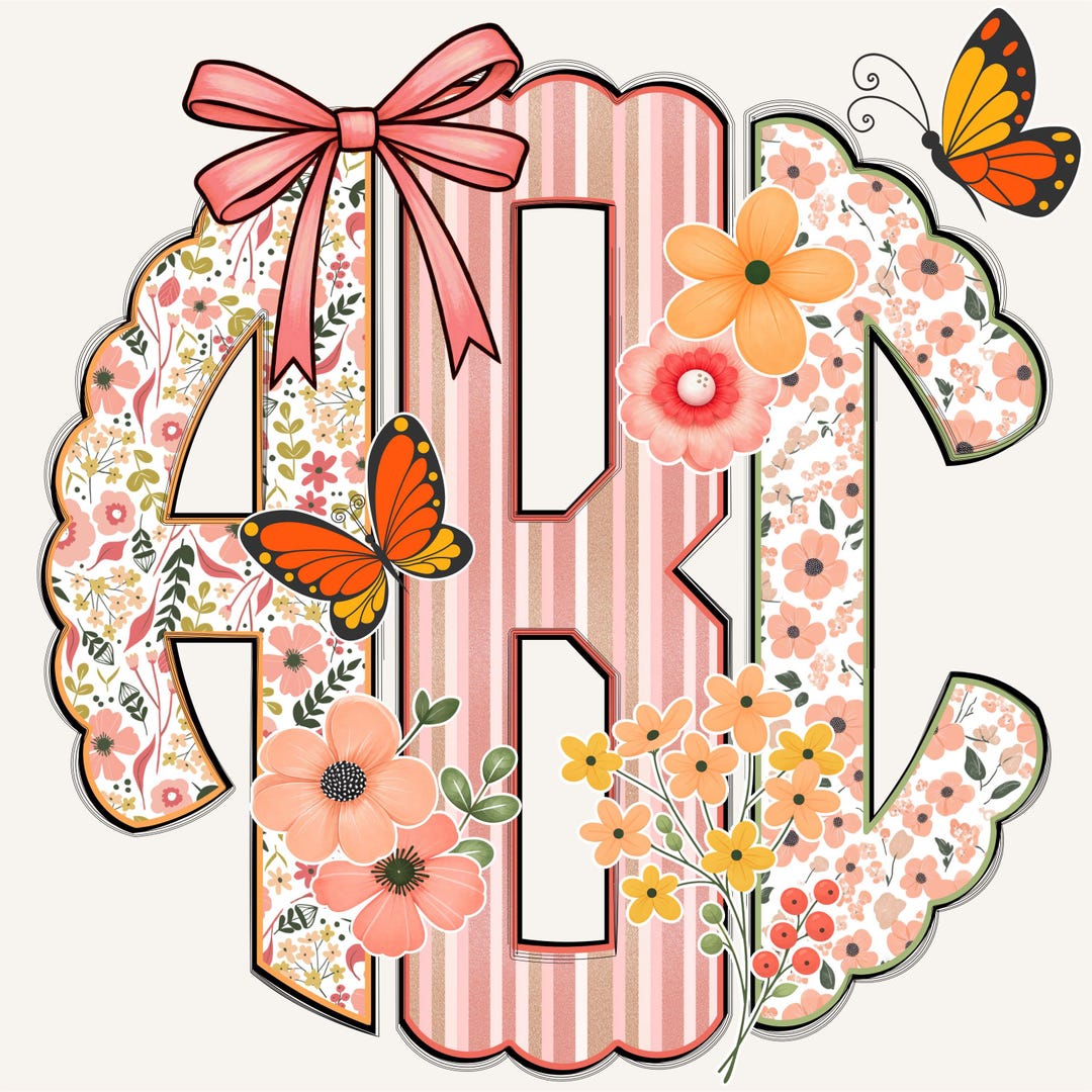 Spring Preppy Monogram PNG, Scalloped Coquette Design, Floral Alphabet ...