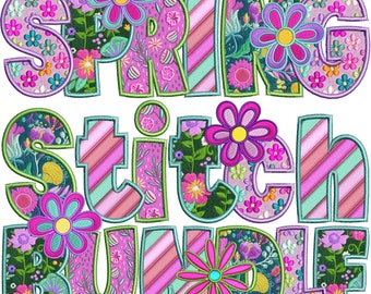 Bordado de primavera PNG, Primavera, Puntada de imitación, Letras florales, Flores, Sublimación, Aplique de primavera, Paquete, Bordado de primavera 22ED
