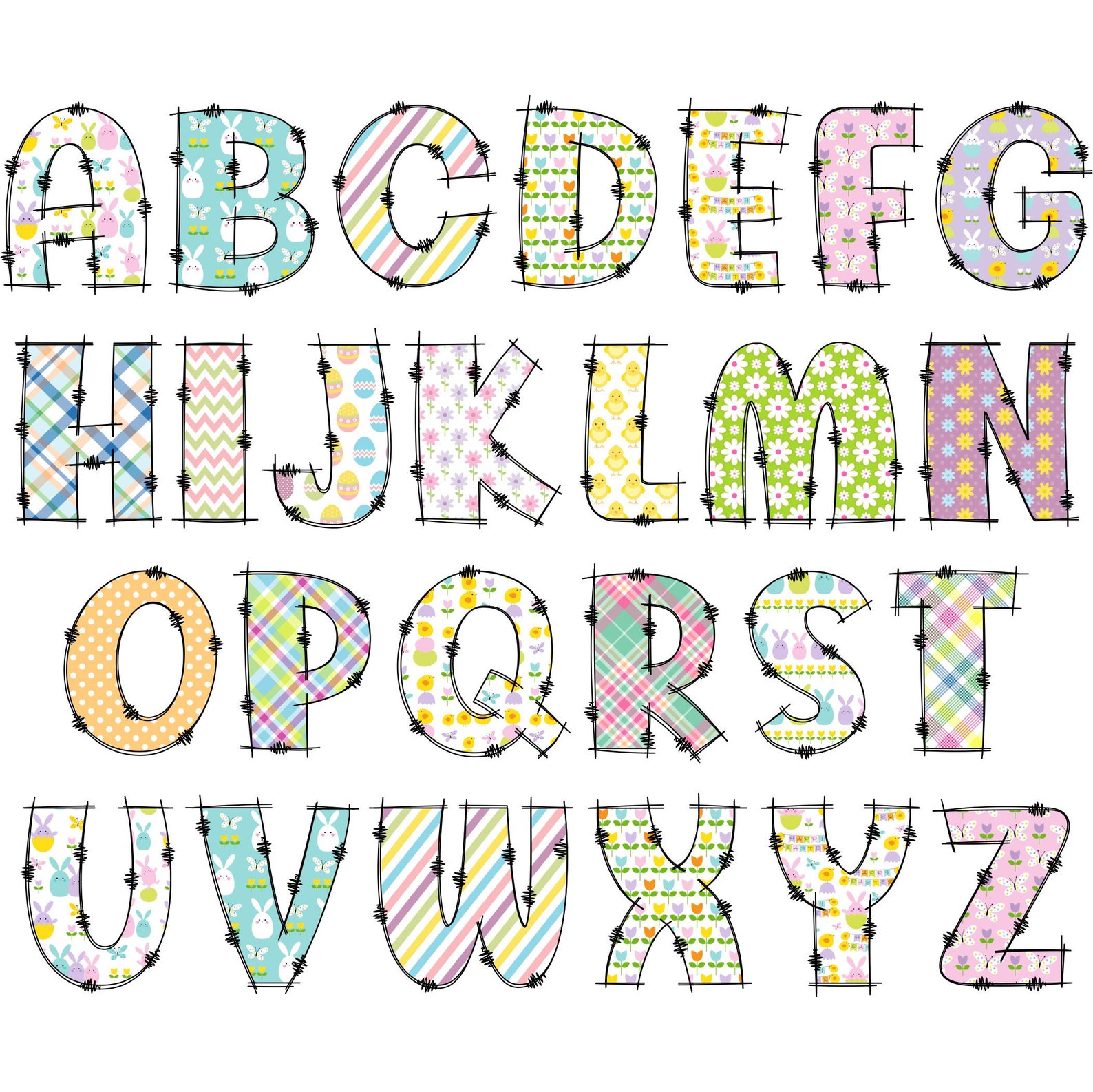 Easter Alphabet PNG Alphabet Clip Art PNG Doodle Easter | Etsy