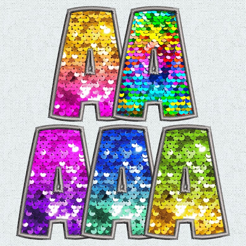 May include: Four rainbow sequined letters spelling out "AAAA" in a bold, colorful font.