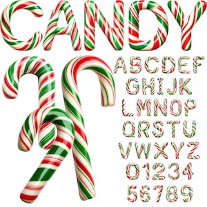 Candy Cane PNG Buchstaben, rot grün weiße Zuckerstange, Candy Cane Alphabet Clip Art, PNG, Candy Letters, Weihnachtsbriefe, Candy Cane 52GR