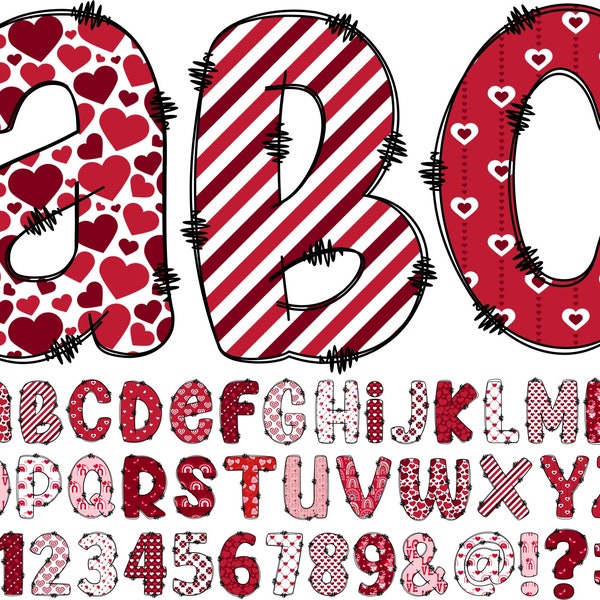 Valentine's Day Alphabet PNG, Love Alphabet Clip Art, PNG, Doodle Valentines, Love Letters, Valentine Letters, Sublimation 37A