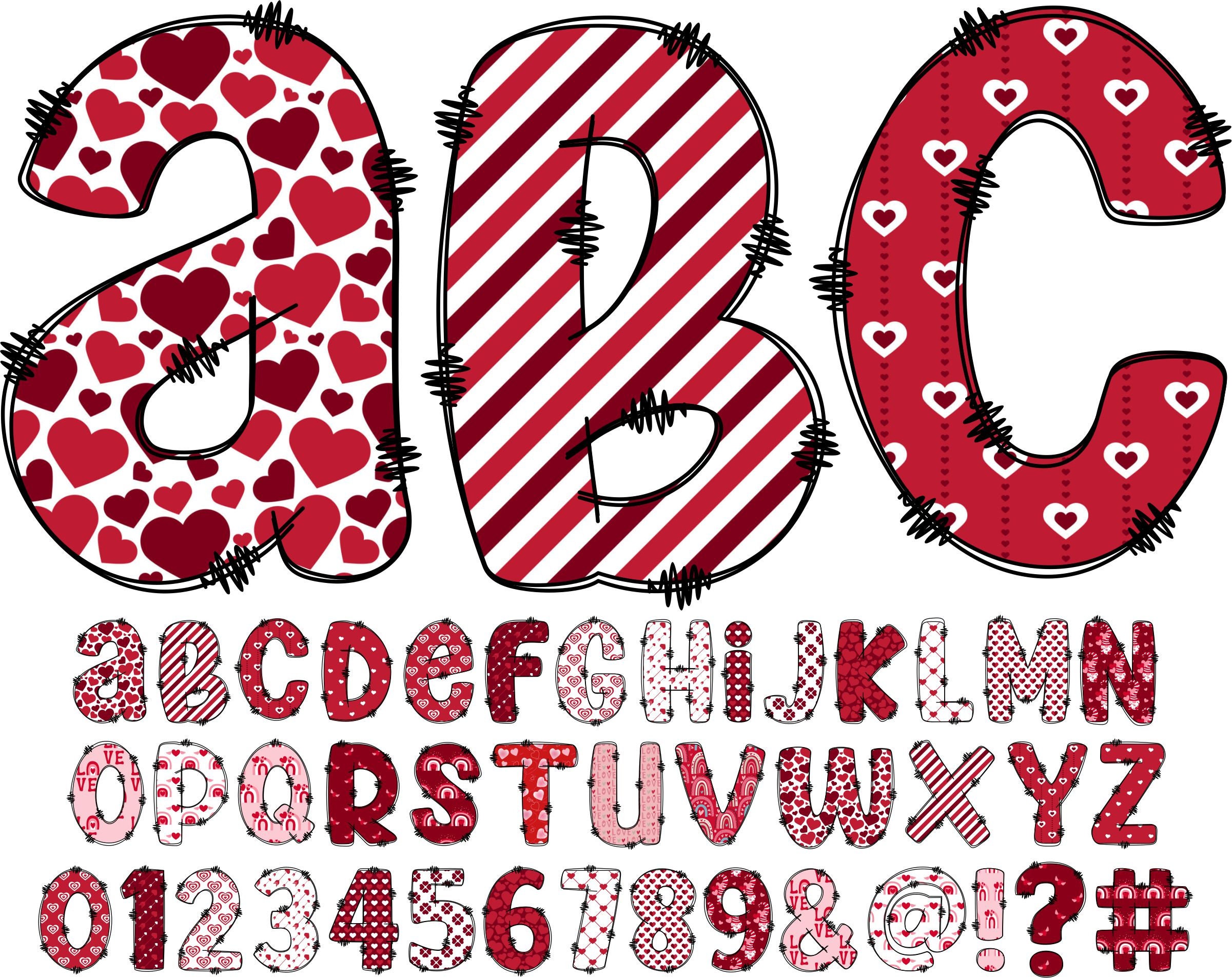 Love Digital Letters Alphabet & Numbers Valentine's Digital Alphabet PNG  February Printable Stickers Alphabet Clip Art Valentine Characters 