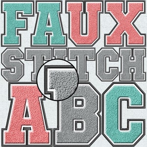PAQUETE de letras de chenilla con bordado falso, parche de chenilla falsa, letras de chenilla falsa, universidad, PNG alfa cosido, puntada falsa, 24FS
