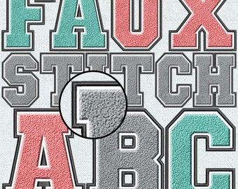 Faux-borduurwerk chenilleletters BUNDEL, nep-chenille-patch, nep-chenilleletters, Varsity, College, gestikte alfa-png, nepsteek, 24FS