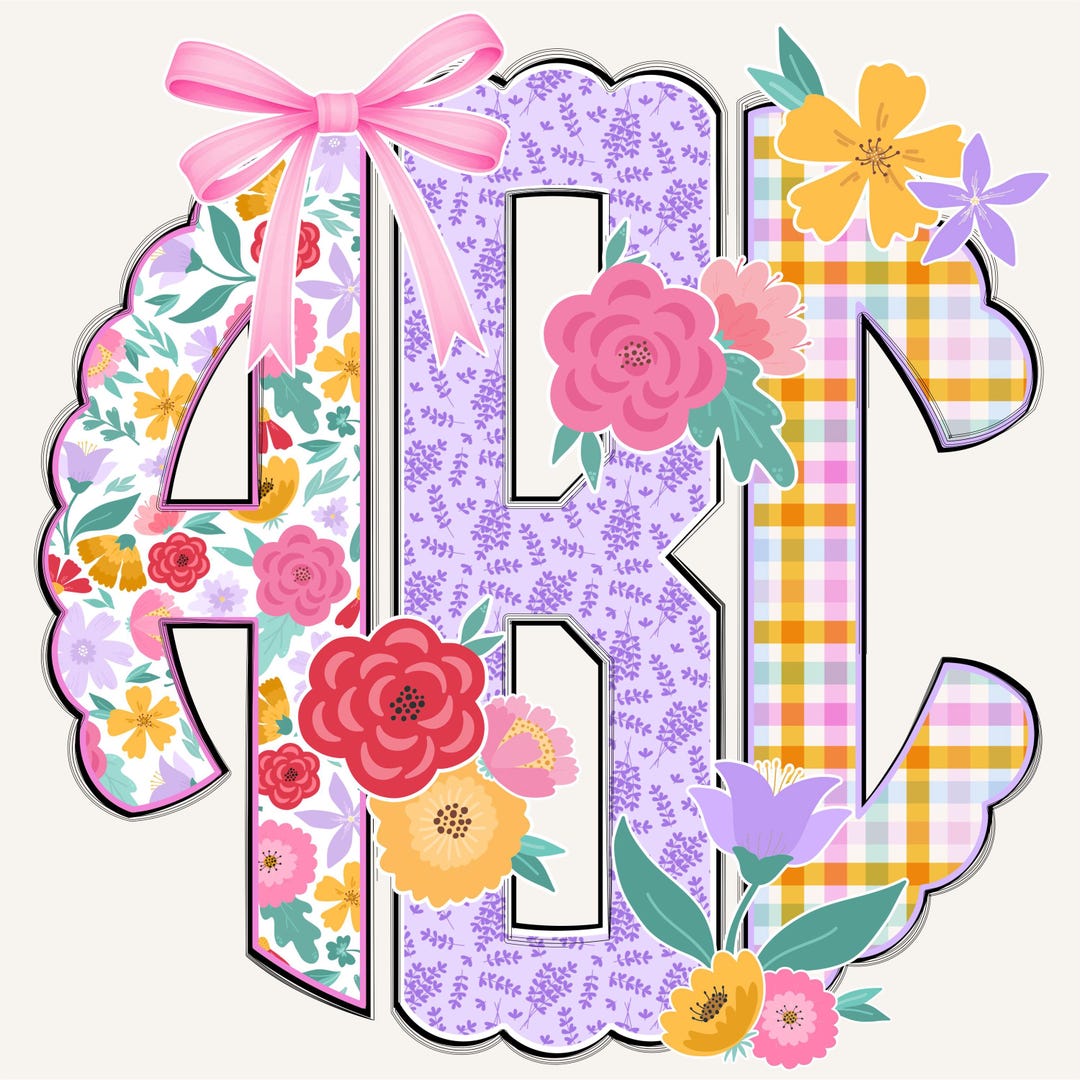 Spring Preppy Monogram PNG, Scalloped Coquette Design, Floral Alphabet ...