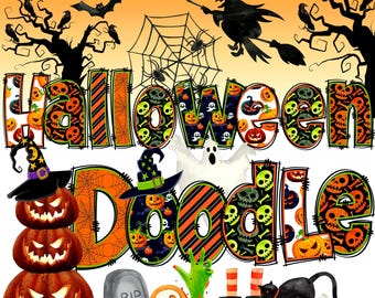 BUNDEL Halloween-alfabet PNG, Halloween, Halloween-dag, alfakrabbel, png-letters, halloweendoodle, sublimatie, clipart alfapakket 17AP