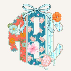 Strandsommarmonogram PNG, Rundt, Gratäng, Coquette Preppy, Hibiskusblomma, Sommar, Design 22RS