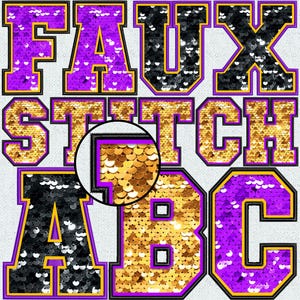 Faux Embroidery Sequin Letters BUNDLE, Faux Sequin Patch, Faux Sequin Letters, Black, Purple, Gold,  Stitched Alpha PNG, Faux Stitch, 44FS