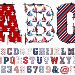 Nautisches Alphabet PNG, Doodle Alphabet Clip Art, transparentes PNG, Doodle Buchstaben Zahlen Marine Buchstaben, Kinder, Rot, Blau 29D