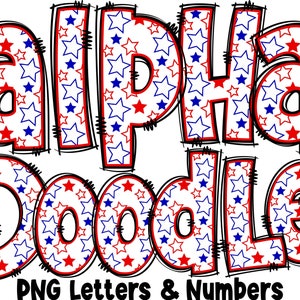 Patriotic Letters & Numbers PNG, Alpha Doodle, PNG Letters, 4th of July Doodle, Doodle Letters PNG, Sublimation, Alpha Pack 13AP