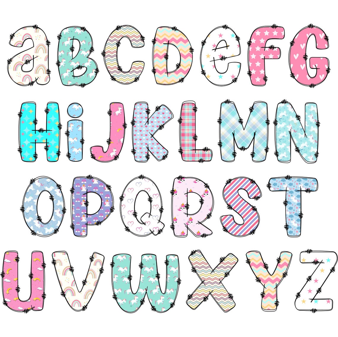 Unicorn Alphabet PNG Doodle Alphabet Clip Art Transparent - Etsy