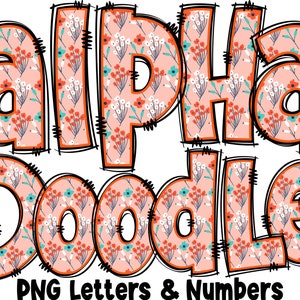 Blumen Buchstaben & Zahlen PNG, Alpha Doodle, PNG Buchstaben, Blumen Gekritzel, Doodle Buchstaben PNG, Frühlingsbuchstaben, Sublimation, Alpha Pack 9AP