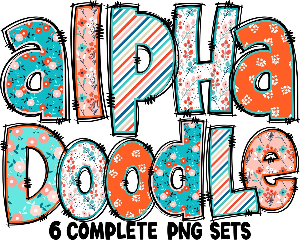 BUNDLE Spring Floral Alphabet PNG Doodle Alpha Doodle - Etsy