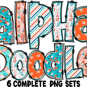 BUNDLE Spring Floral Alphabet PNG, Doodle Alpha, Doodle Flowers, Doodle Letters PNG, Spring Letters, Spring, Sublimation, Alpha Pack 9AP