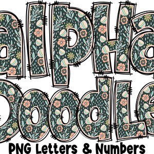 Blumen Buchstaben & Zahlen PNG, Alpha Doodle, PNG Buchstaben, Blumen Gekritzel, Doodle Buchstaben PNG, Frühlingsbuchstaben, Sublimation, Alpha Pack 3AP