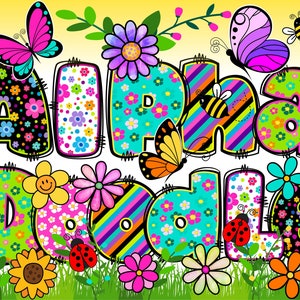PAQUETE Alfabeto floral de primavera PNG, Alfabeto regordete, Flores, Letras, Letras de primavera, Clipart, Sublimación, Paquete Alfa 7AB