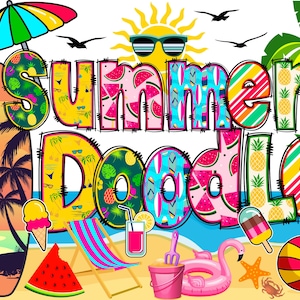 Lettere e numeri estivi PNG, Doodle alfa, Lettere PNG, Lettere Doodle PNG, Lettere estive, Frutta, Spiaggia, Pacchetto Alpha estivo 15AP