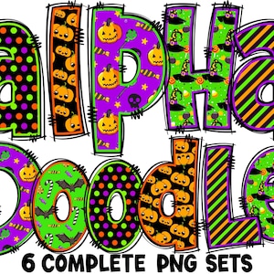 BUNDLE Halloween Alphabet PNG, Halloween, Halloween Day, Alpha Doodle, Halloween Letters, Halloween Doodle, Green, Purple, Alpha Pack 24AP